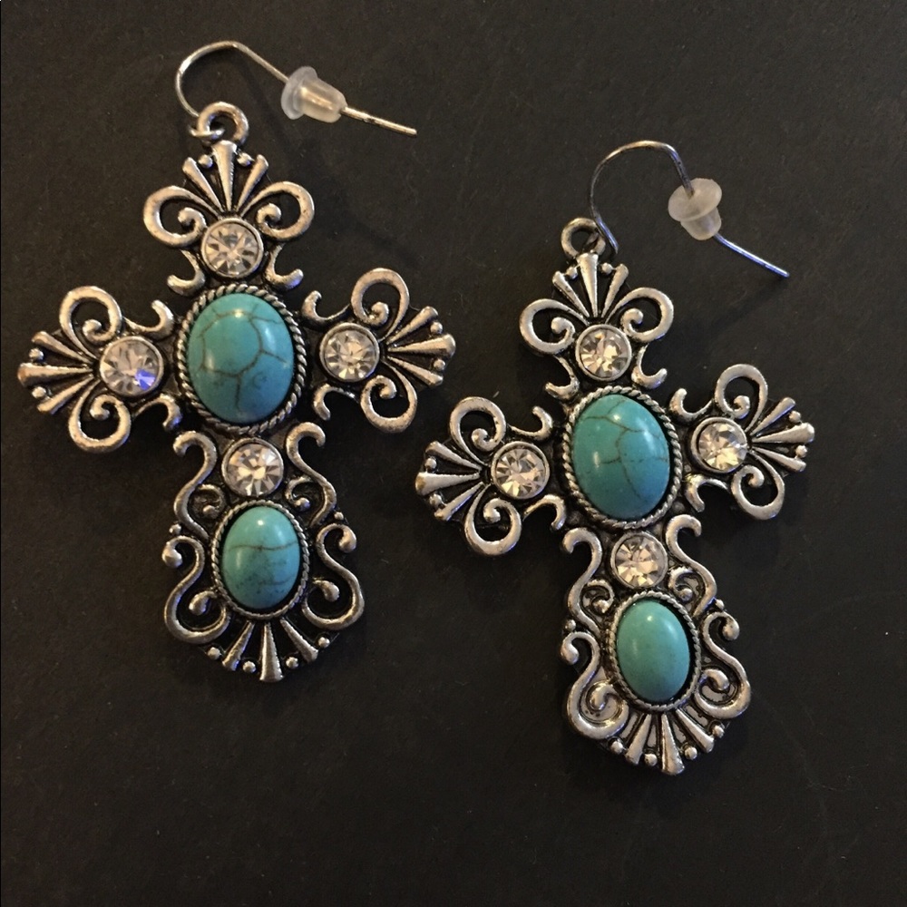 Silver/Turquoise cross earrings